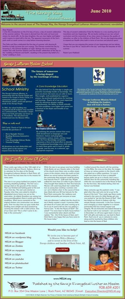 newsletter,Navajo Lutheran Mission,Navajo Evangelical Lutheran Mission,Rock Point,Arizona,Rev. Dr. Lynn Hubbard,Rev. Deborah Hubbard,Navajo,Navajo Nation