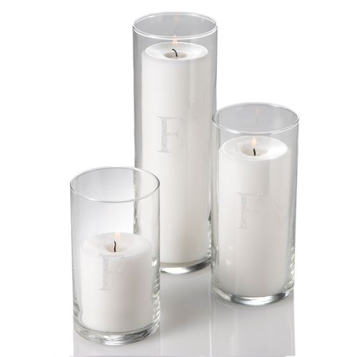 Engraved Glass Cylinders Set of 36 & 36 White Pillar Candles. Custom Vases. eBay