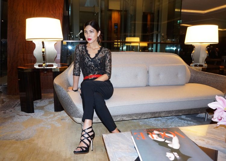 Euriental || fashion & luxury travel || Paper Dolls black lace jumpsuit, Lola & Grace matrix earrings and Sam Edelman black heels