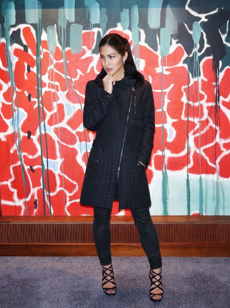 Euriental || fashion & luxury travel || punk outfit featuring Gianfranco Ferre black coat, H&M black waxed jeans, Sam Edelman heels and Lola & Grace jewellery at the Conrad, St. James.