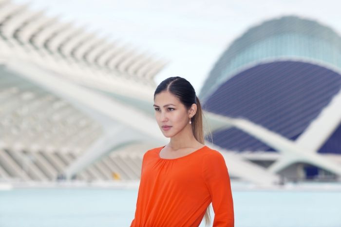 orange and black playsuit, Lola and Grace earrings, Euriental