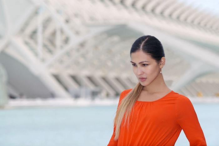 orange and black playsuit, Lola and Grace earrings, Euriental