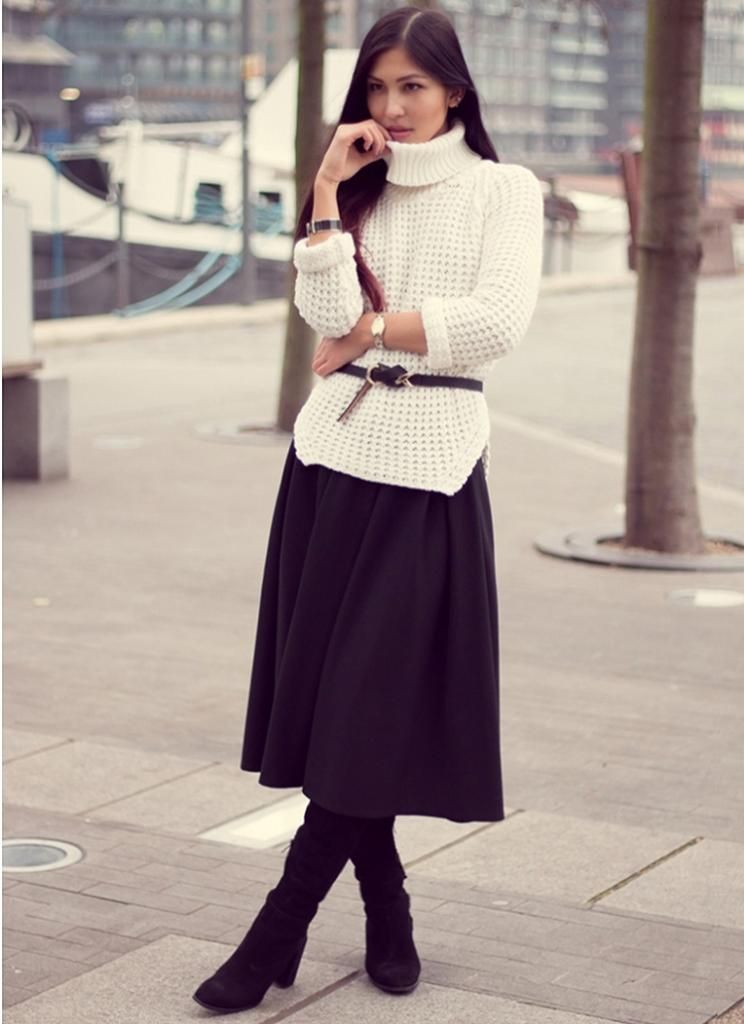 Euriental || fashion & luxury travel || Vintage style outfit, wearing Mango rollneck knit, ASOS A-line skirt, Zara knee high boots and Hermes bracelet.