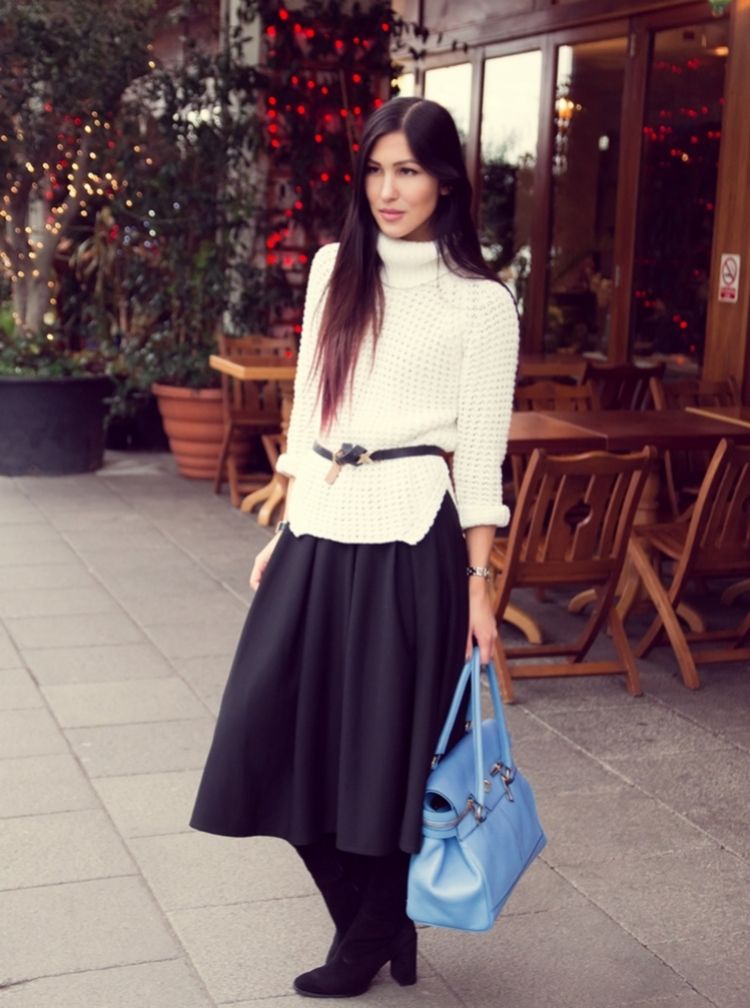 Euriental || fashion & luxury travel || Vintage style outfit, wearing Mango rollneck knit, ASOS A-line skirt, Zara knee high boots, Maxmara bag and Hermes bracelet.