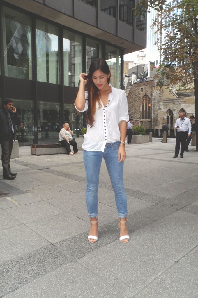white shirt, H&M jeans, Zara heels, Kamara Harding, euriental white shirt, H&M jeans, Zara heels, Kamara Harding, euriental
