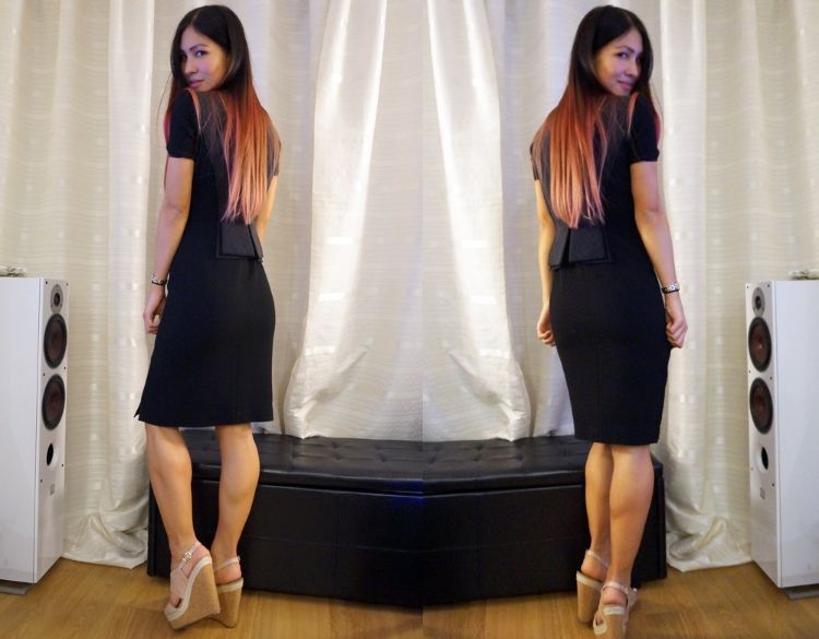 Sportmax neoprene navy blue dress, pink cork wedges, pink Crazy Colour hair, Euriental