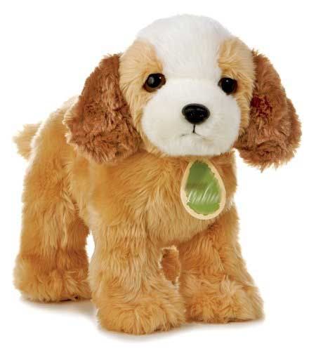 white and brown stuffed puppy