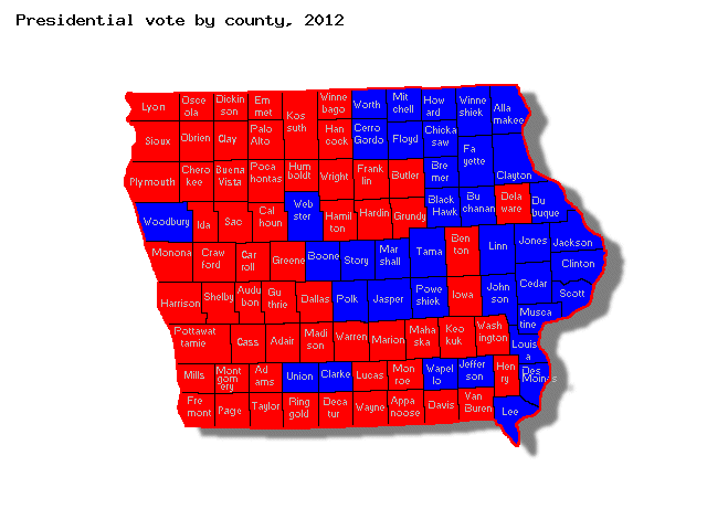 Iowa presidential vote by county 2012