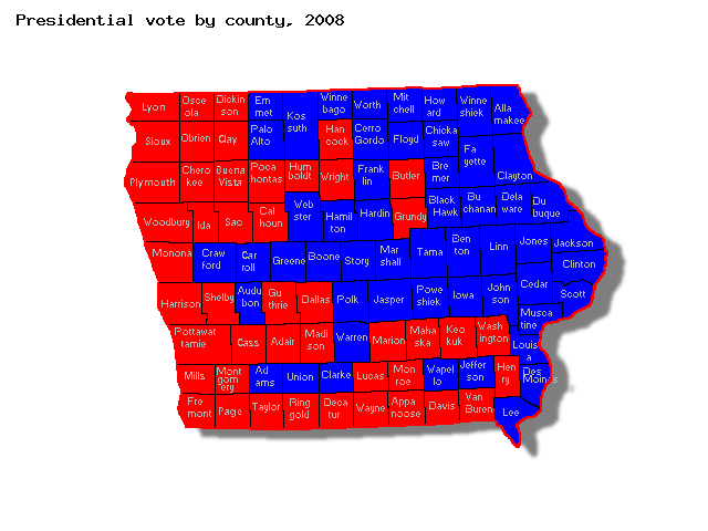 Presidential vote by Iowa county 2008