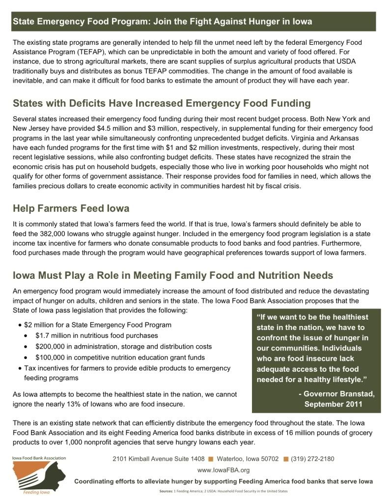 Food Bank document, page 2, Backgrounder on the State Emergency Food Program