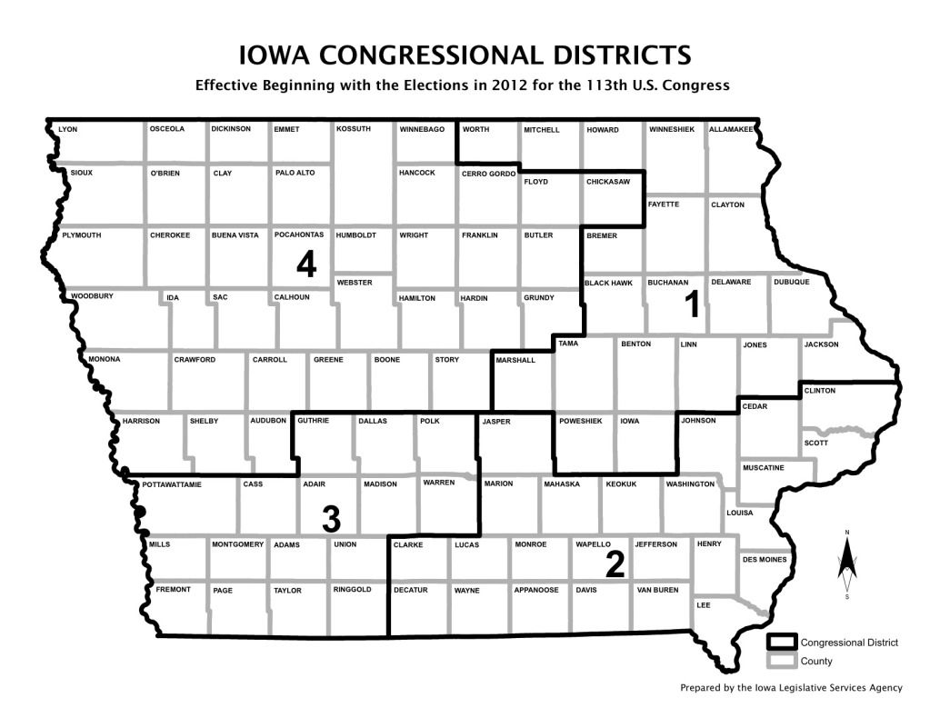 Iowa Congressional districts, map of Iowa's four Congressional districts