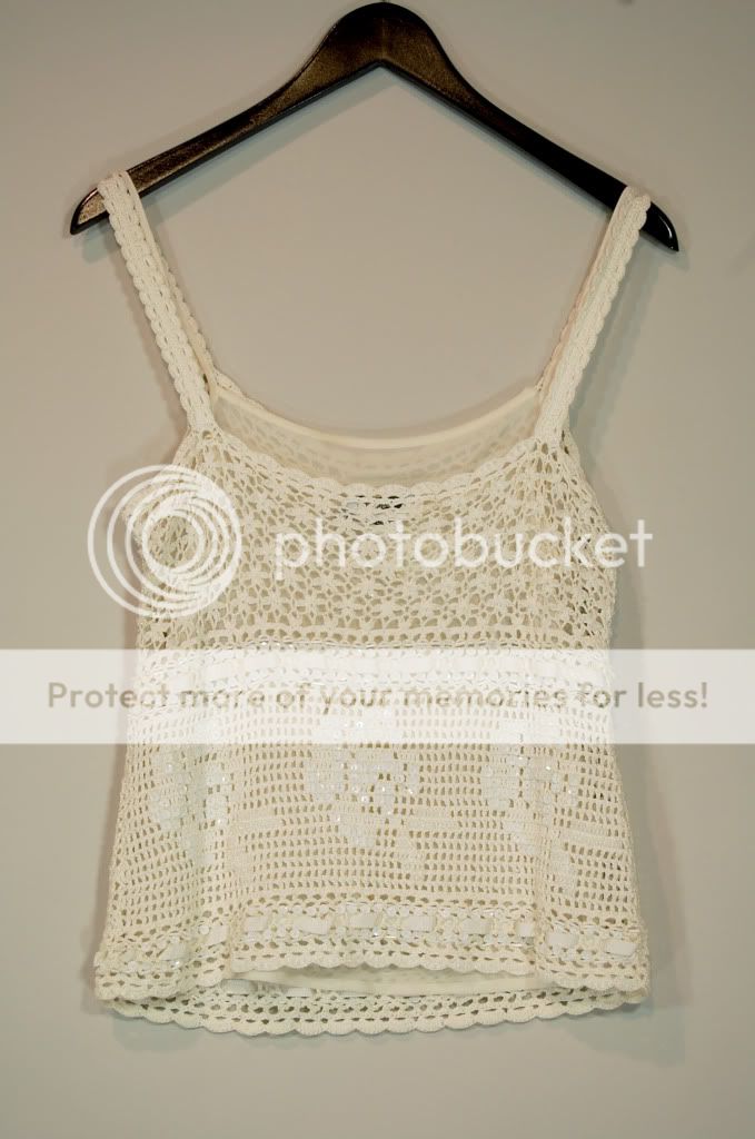 MOSCHINO WHITE CROCHETED CAMI BLOUSE WITH SEQUIN & BEADED DETAIL